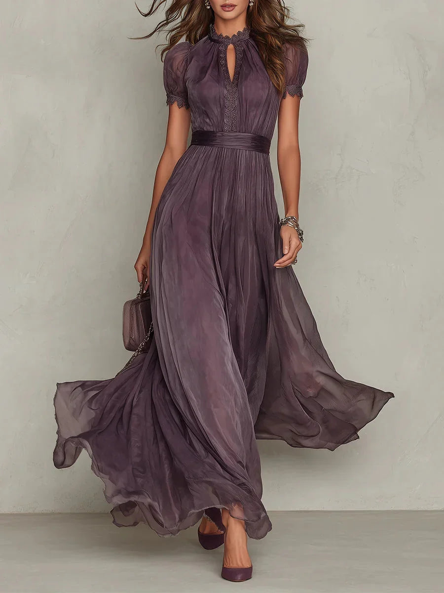 LILA | Vestido Maxi de Gasa Violeta con Escote de Ojo de Cerradura