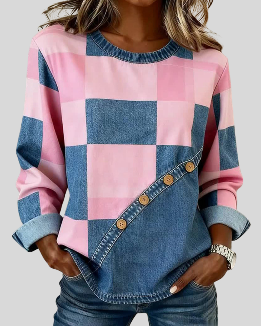 Sudadera Patchwork con Botonadura Diagonal