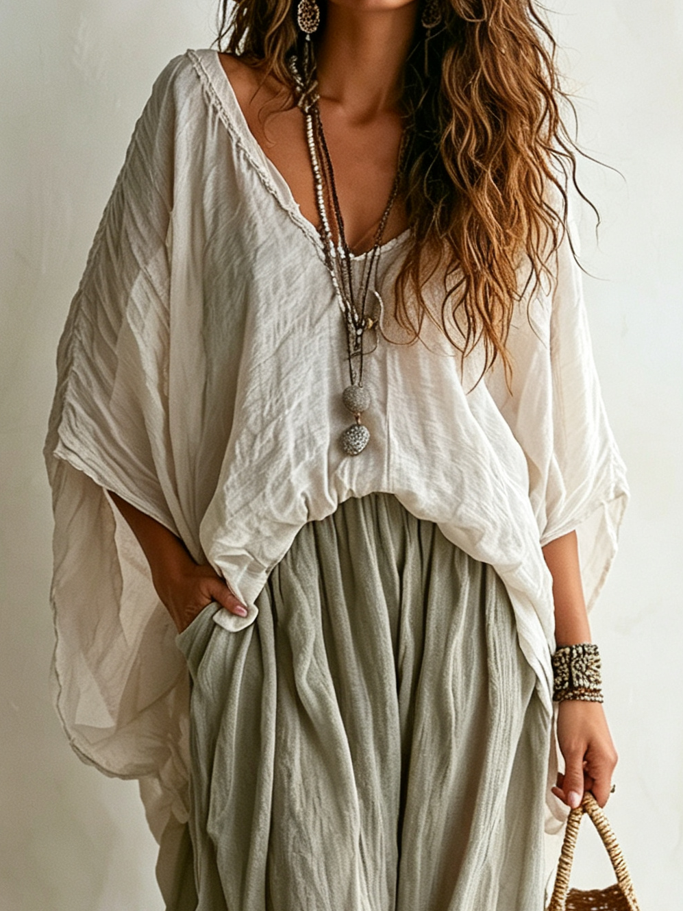 Emma - Conjunto de Dos Piezas Cómodo y Casual de Algodón y Lino Holgado