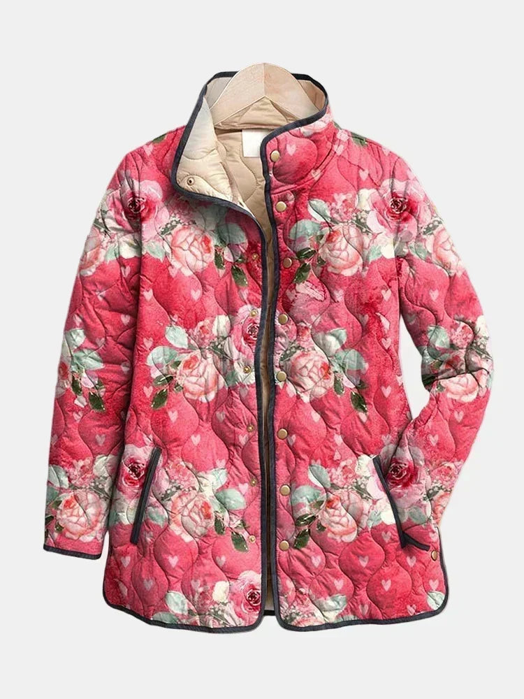 Chaqueta Acolchada Floral en Rosa