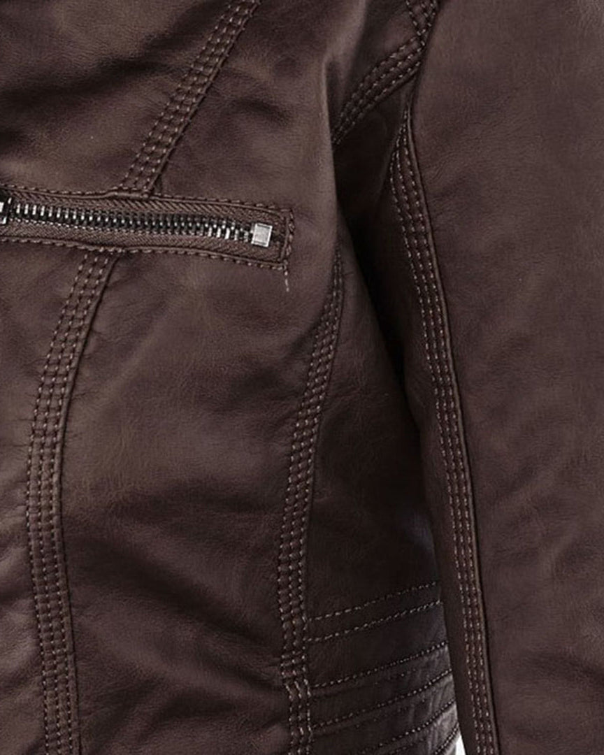 Chaqueta Biker de Efecto Piel con Capucha Desmontable