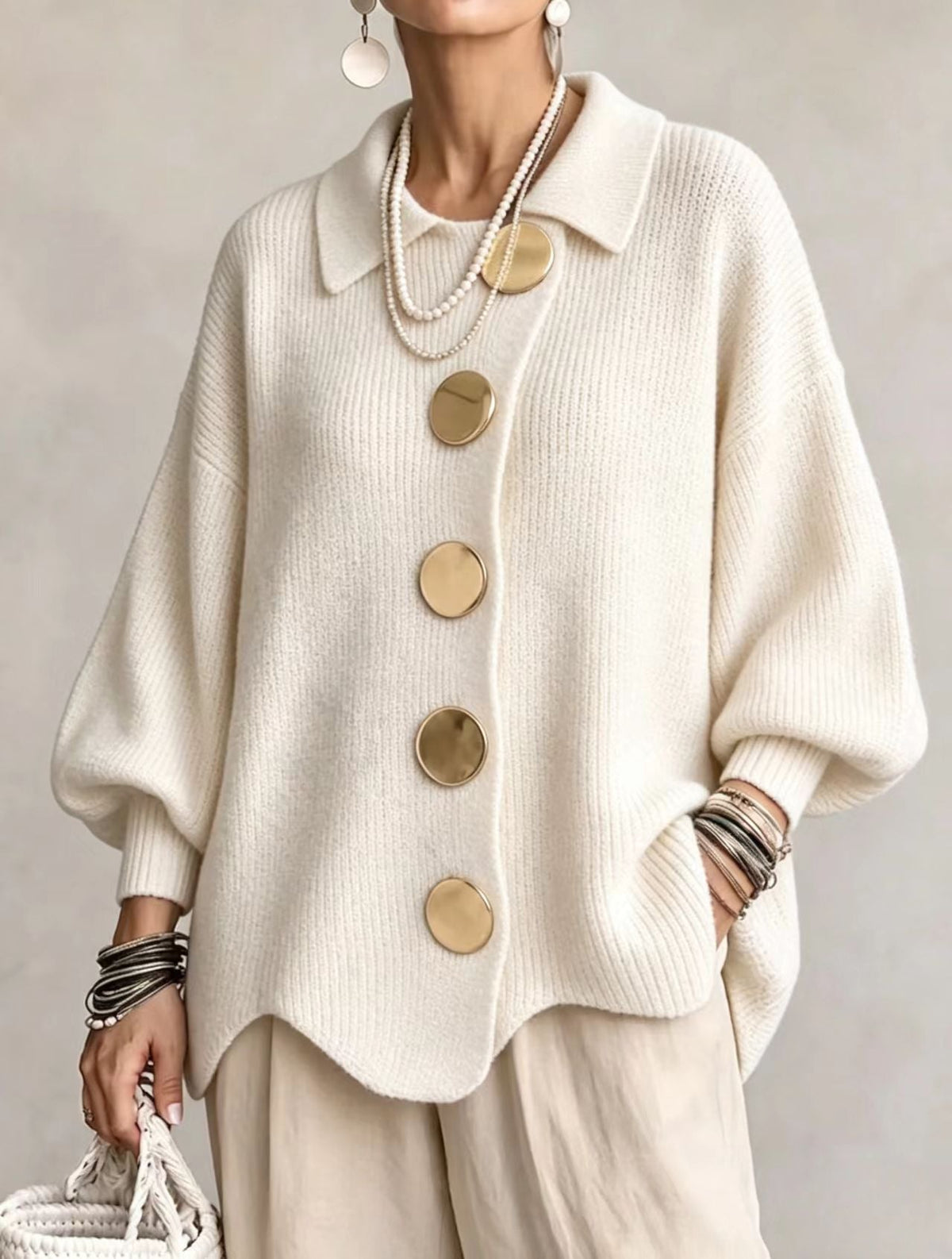 Cárdigan Oversize con Botones Metálicos