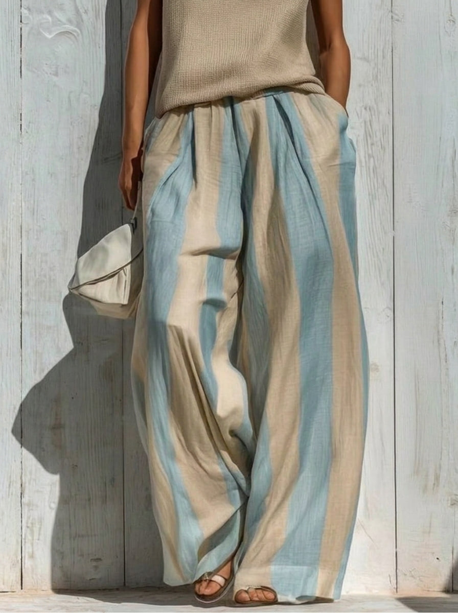 Sofía | Conjunto elegante de tejido fluido: Top y pantalón palazzo de rayas