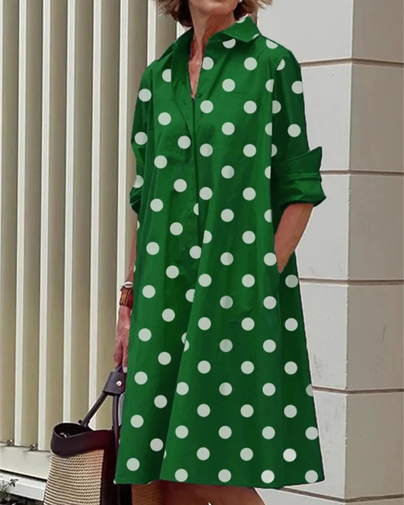 Vestido midi abotonado · Topos verdes