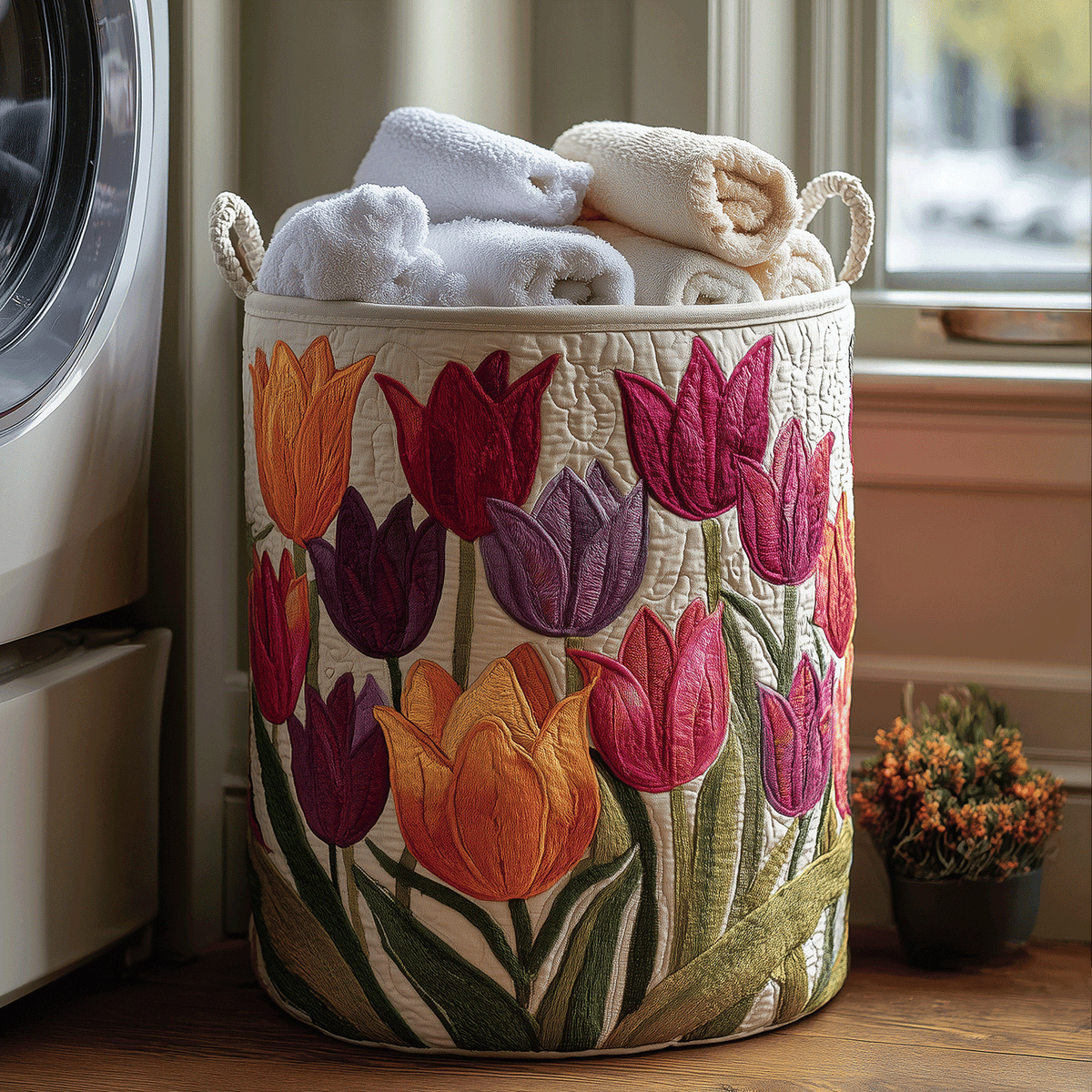 Cesto de Ropa Acolchado de Tulipanes