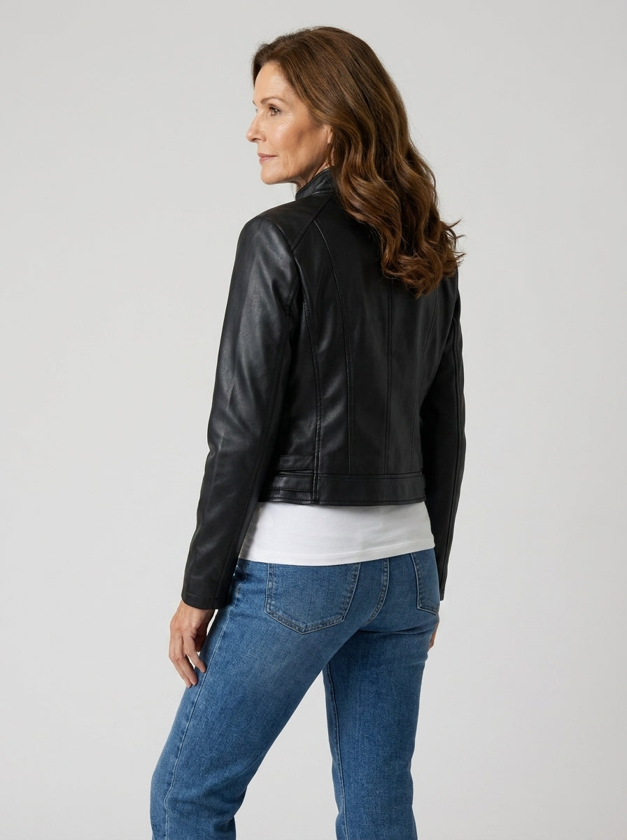Chaqueta Biker de Polipiel con Cuello de Solapa
