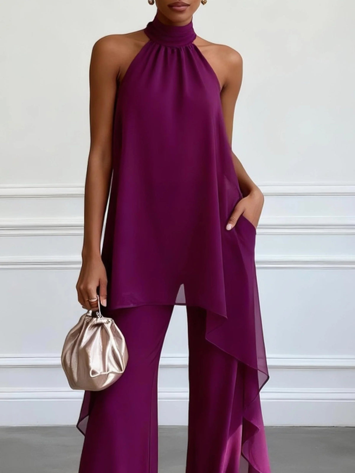AMATISTA | Conjunto de Top Violeta Sin Mangas y Pantalones