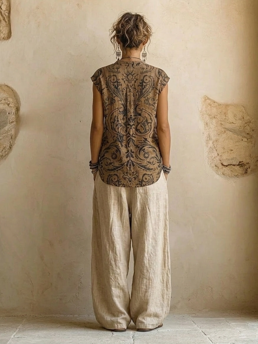 Camila | Conjunto bohemio de 3 piezas con estampado