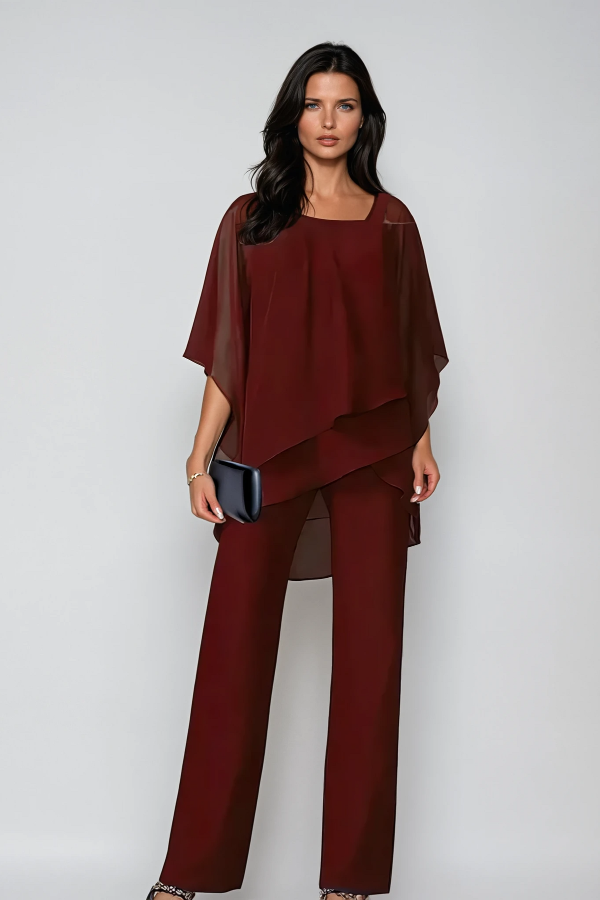 Conjunto Poncho Asimétrico y Pantalón Fluido