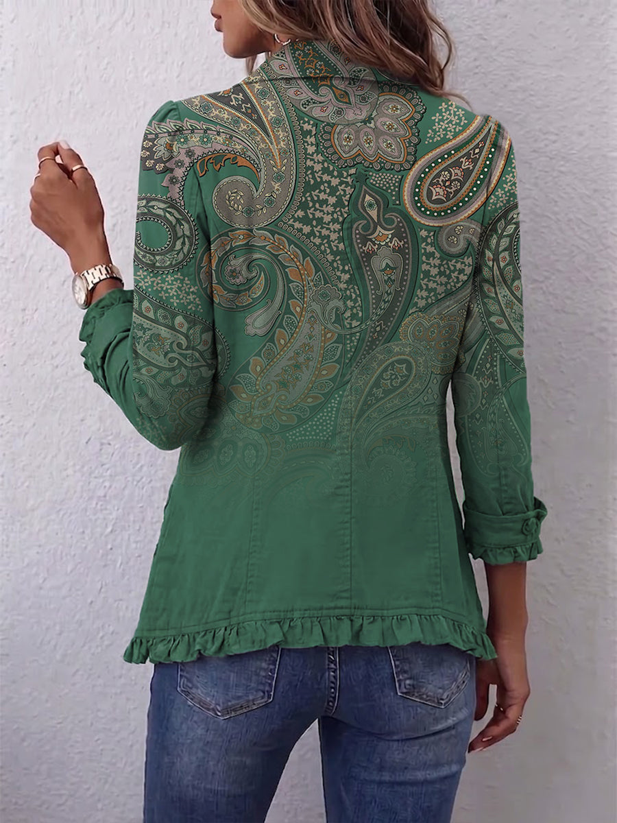 Chaqueta Paisley Verde con Volantes