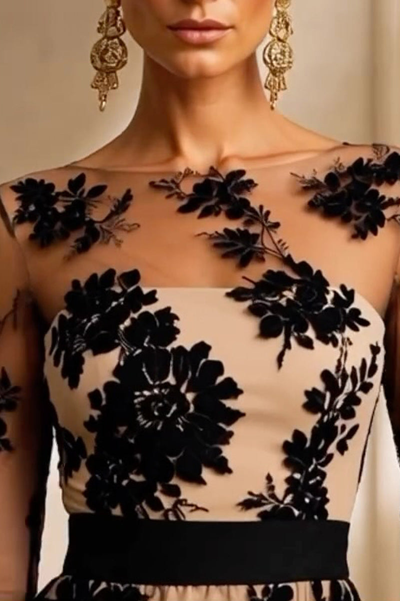 Vestido de Encaje Floral y Tul