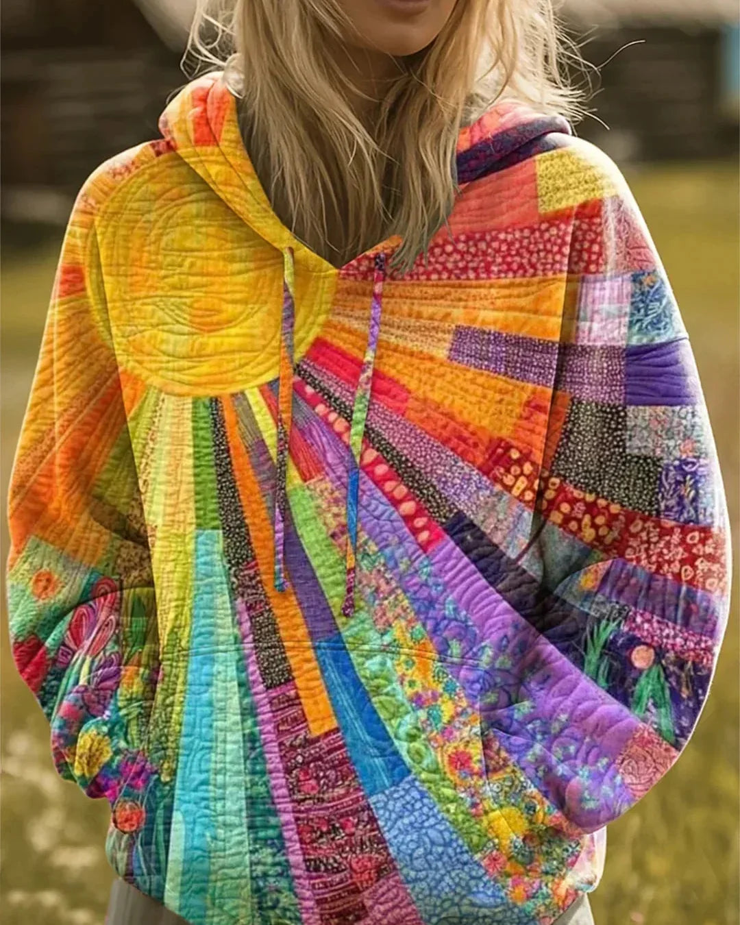 Sudadera Patchwork Multicolor con Capucha