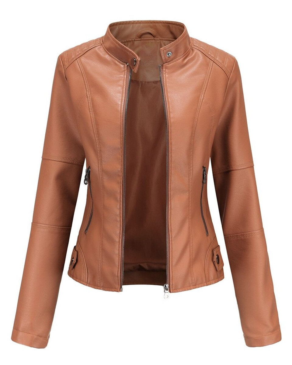 Chaqueta Biker con Cuello Mao