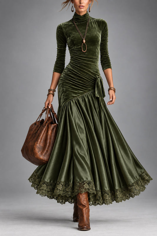 Cloe | Vestido Largo de Terciopelo con Bajo de Encaje