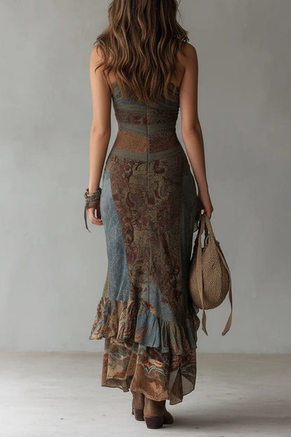 Vestido largo asimétrico estampado con abertura