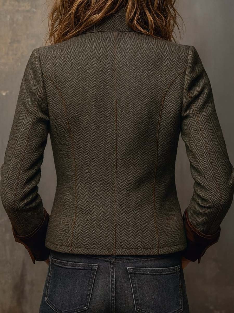 Blazer de Espiga con Ribete en Contraste