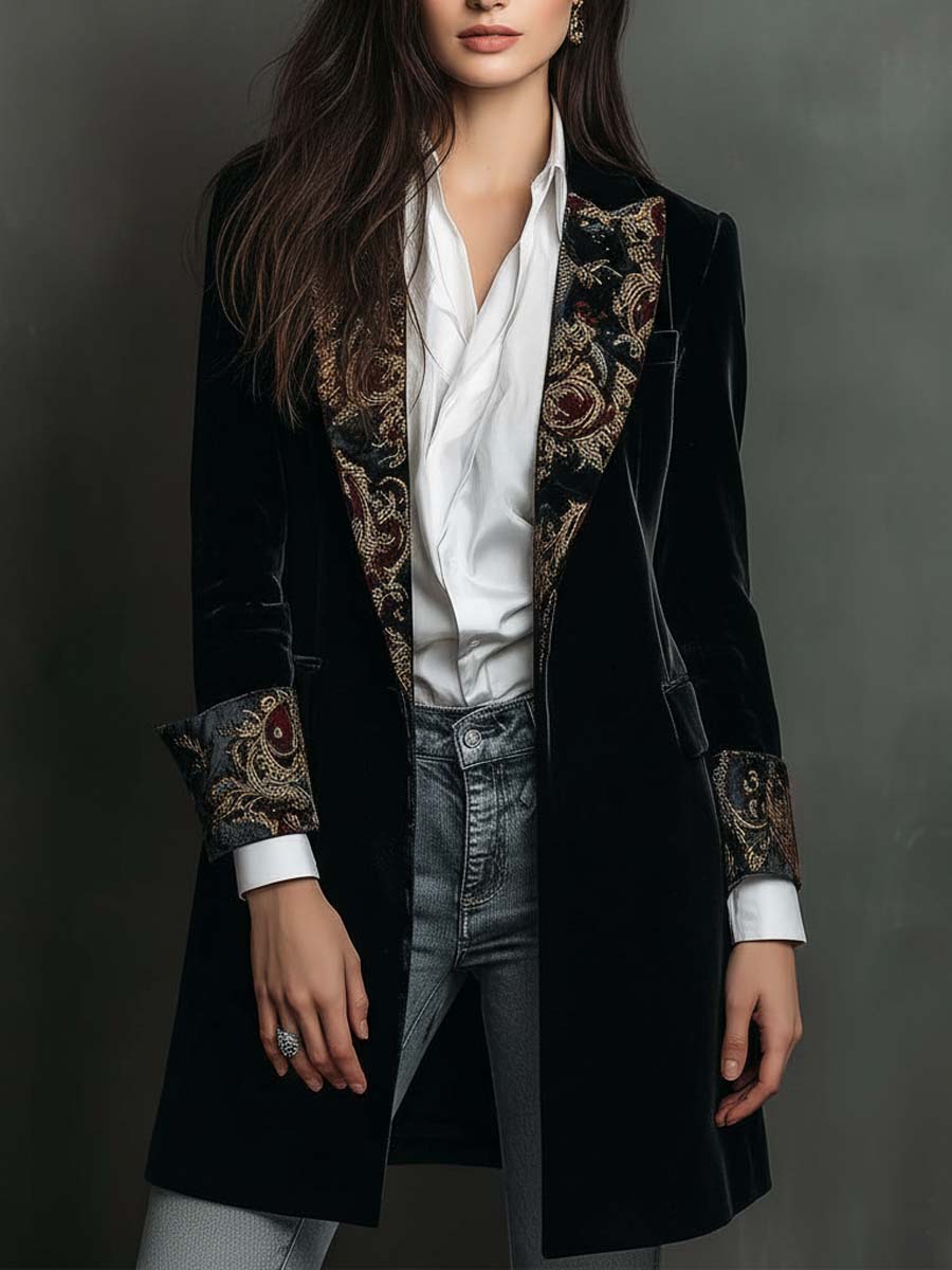 Claudia | Blazer Ajustado Estampado Barroco Negro