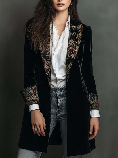 Claudia | Blazer Ajustado Estampado Barroco Negro
