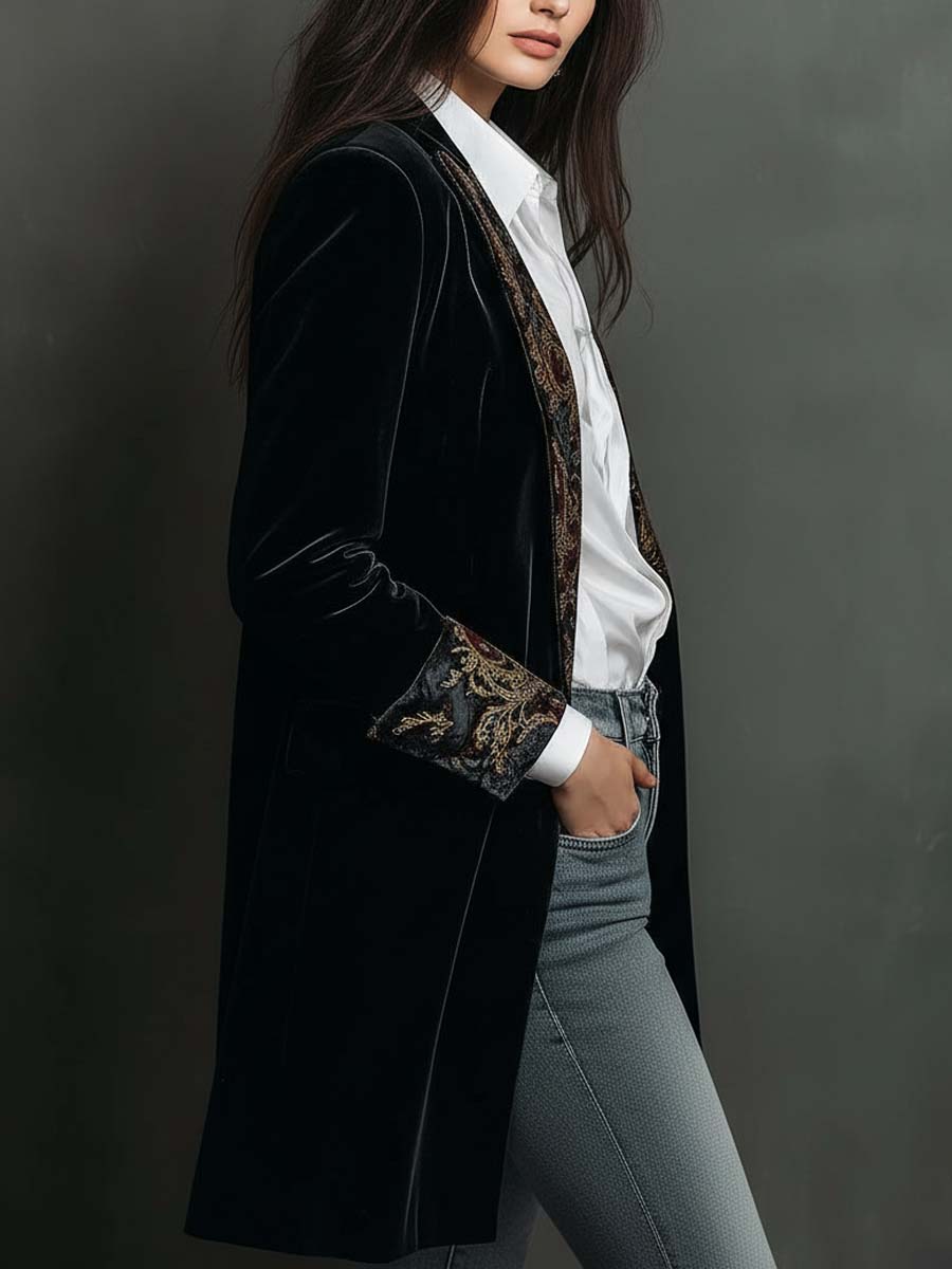 Claudia | Blazer Ajustado Estampado Barroco Negro
