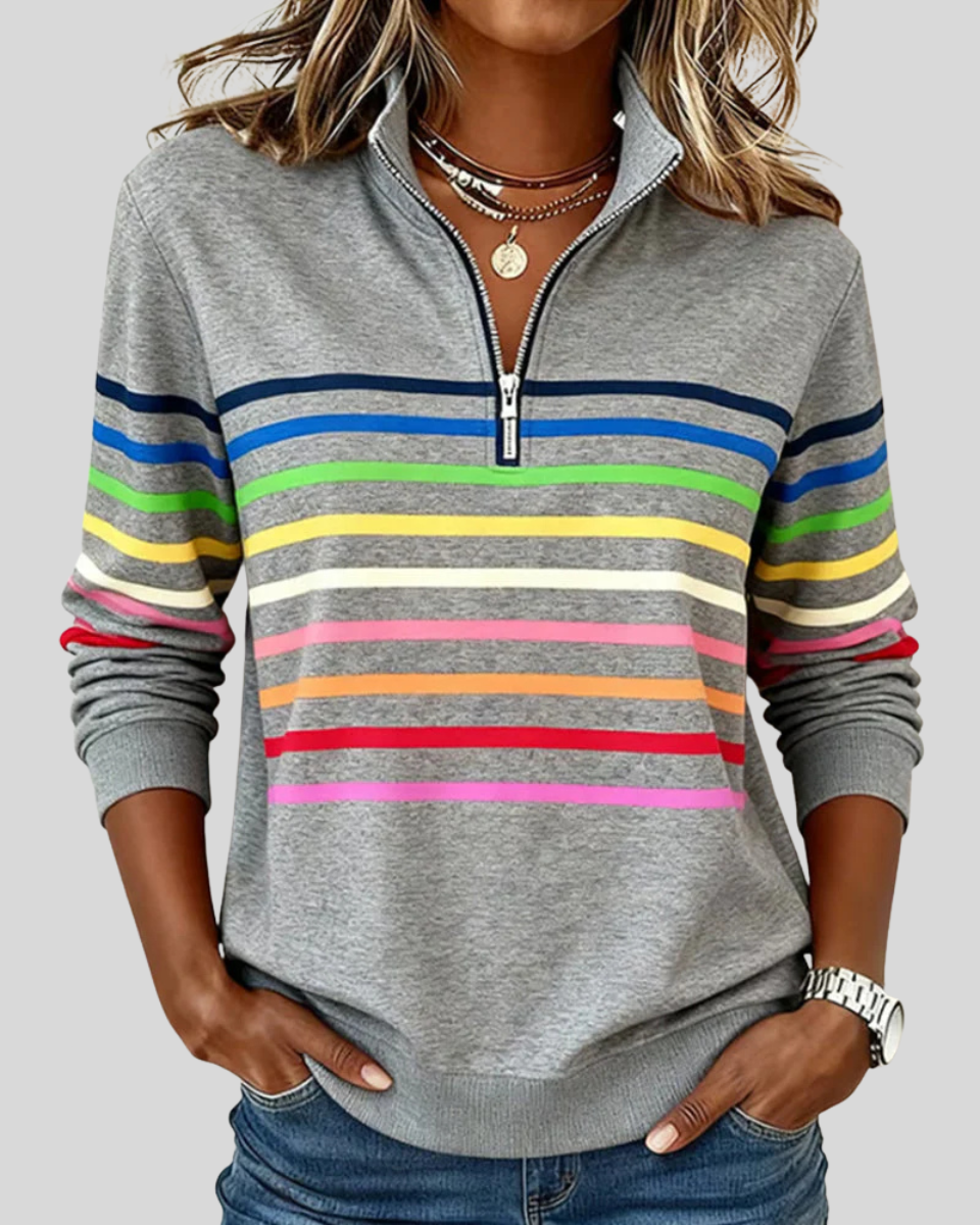 Sudadera de Rayas Multicolor con Media Cremallera