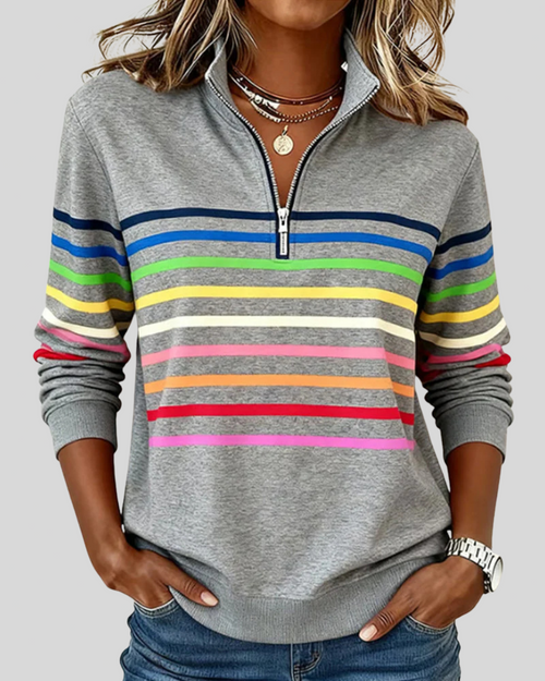 Sudadera de Rayas Multicolor con Media Cremallera