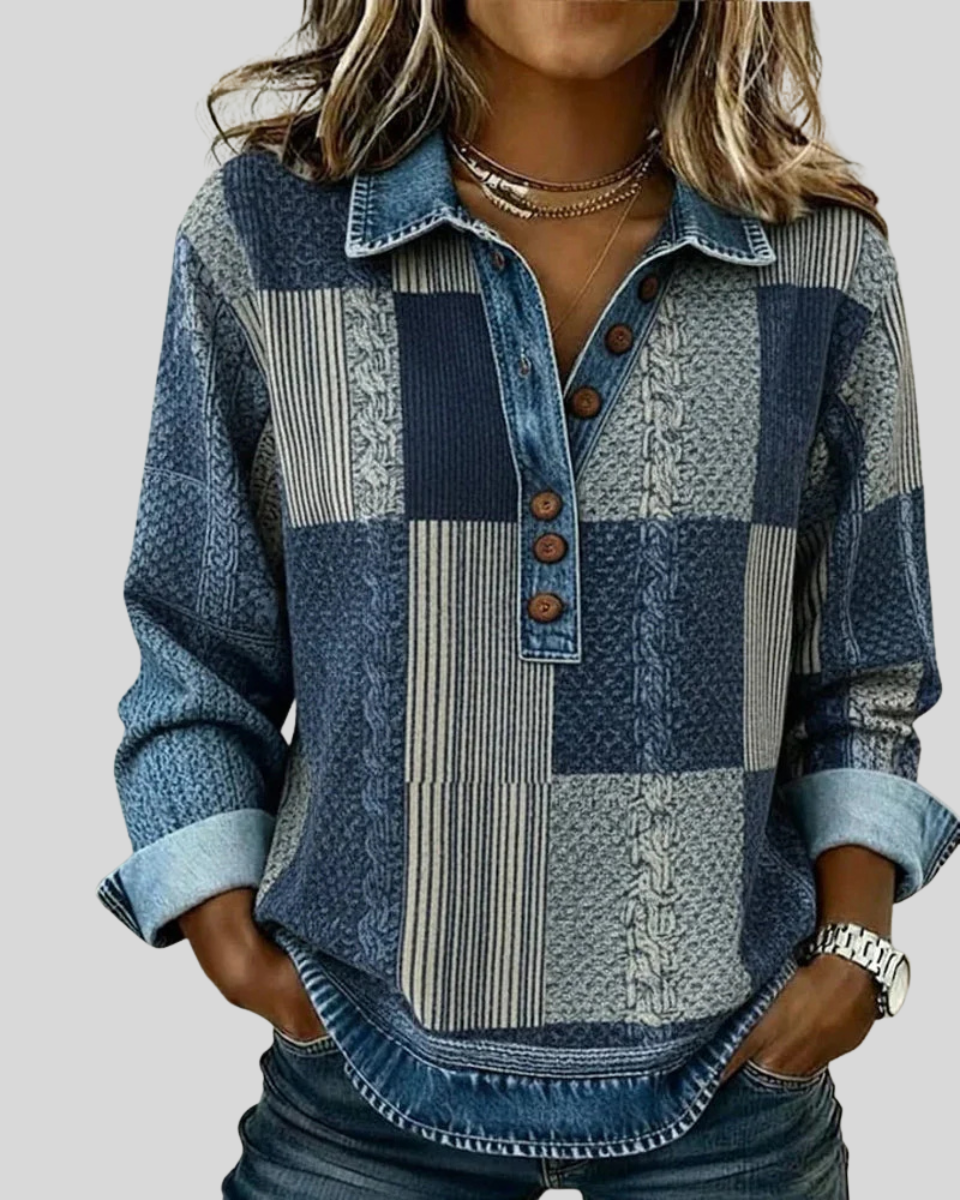 Sudadera Colorblock con Cuello de Denim