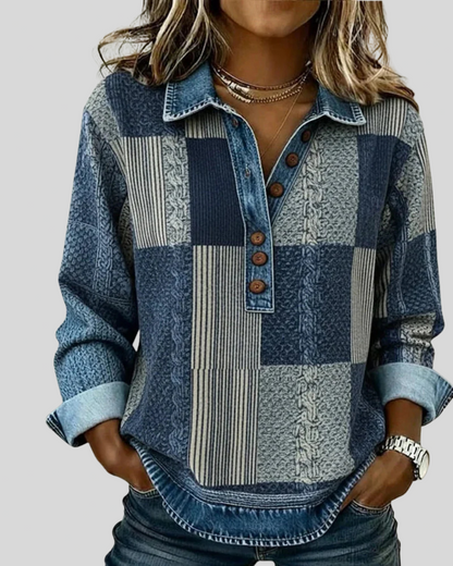 Sudadera Colorblock con Cuello de Denim
