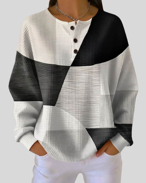 Sudadera Henley Geométrica en Blanco y Negro