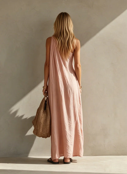 CASSIA | Vestido Maxi Elegante Sin Mangas con Diseño de Un Solo Hombro