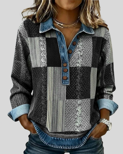 Sudadera Colorblock con Cuello de Denim