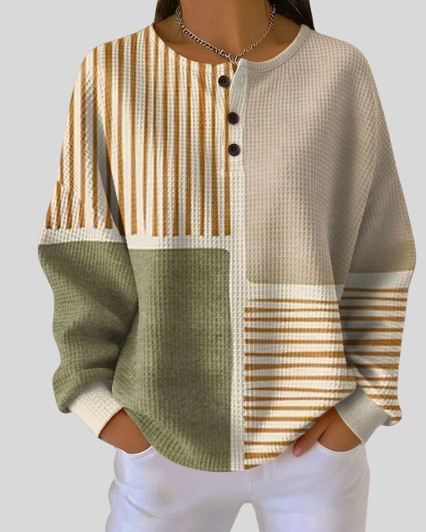 Sudadera Henley Patchwork en Tonos Beige