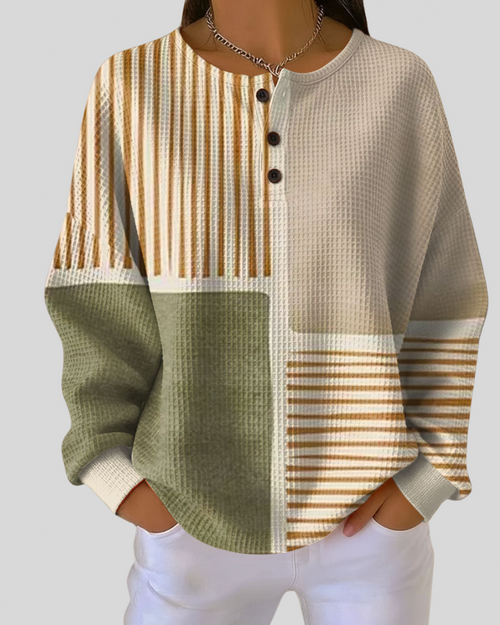 Sudadera Henley Patchwork en Tonos Beige