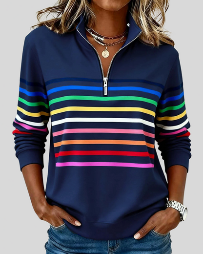 Sudadera de Rayas Multicolor con Media Cremallera