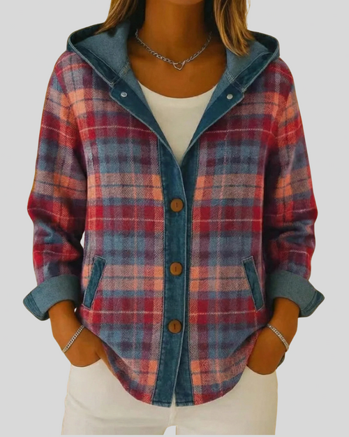 Sobrecamisa de Cuadros con Capucha Forrada en Denim