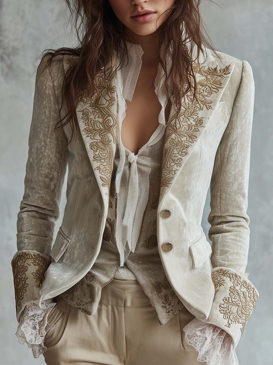 Blazer Bordado en Color Marfil