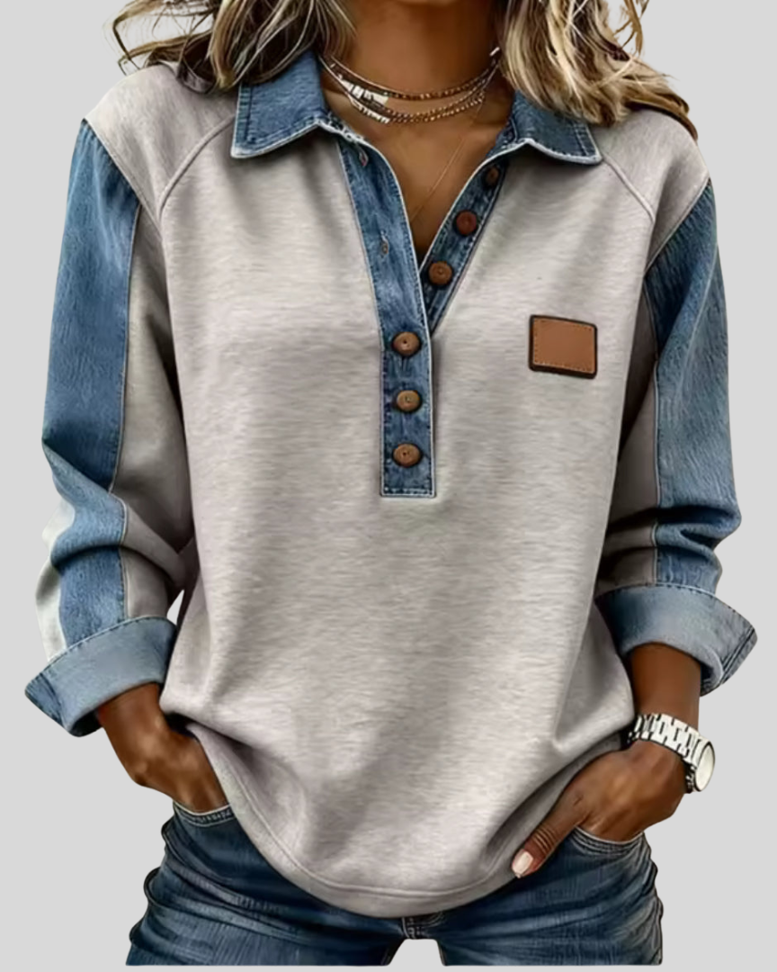 Jersey con Cuello y Mangas de Denim
