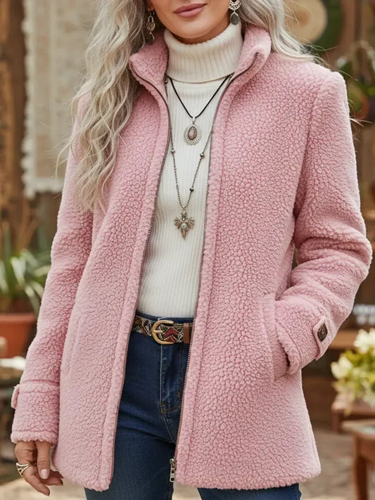 Chaqueta con Cremallera y Cuello Alto en Tacto Lana