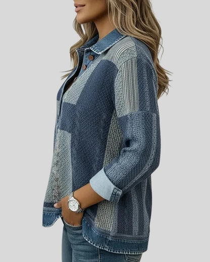 Sudadera Colorblock con Cuello de Denim