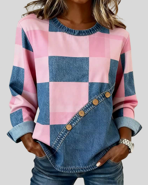 Sudadera Patchwork con Botonadura Diagonal