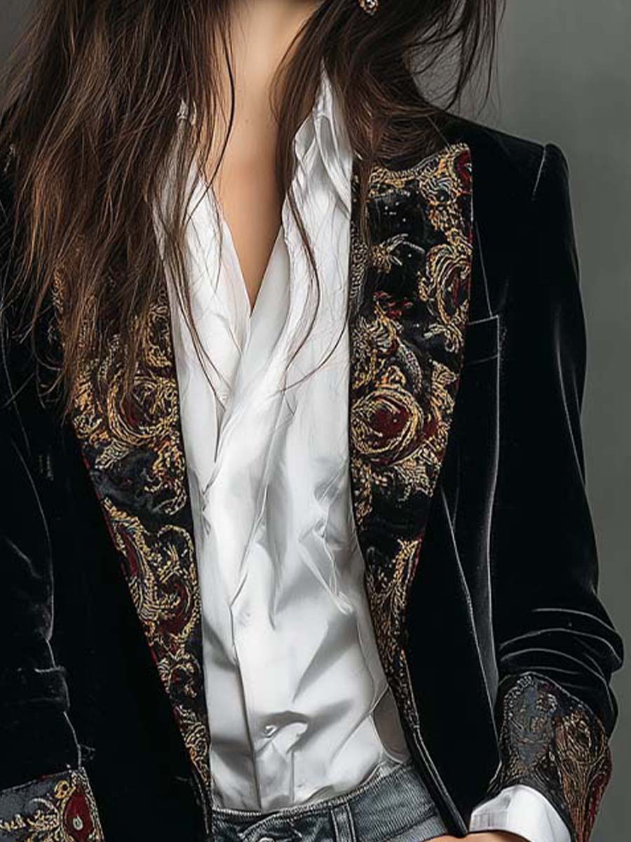 Claudia | Blazer Ajustado Estampado Barroco Negro