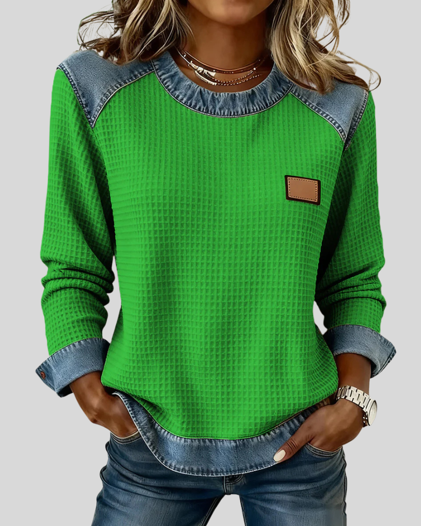 Sudadera de Punto Panal con Ribetes de Denim