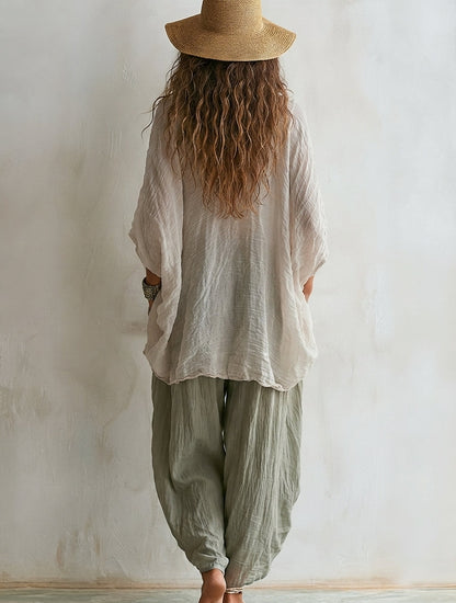 Emma - Conjunto de Dos Piezas Cómodo y Casual de Algodón y Lino Holgado