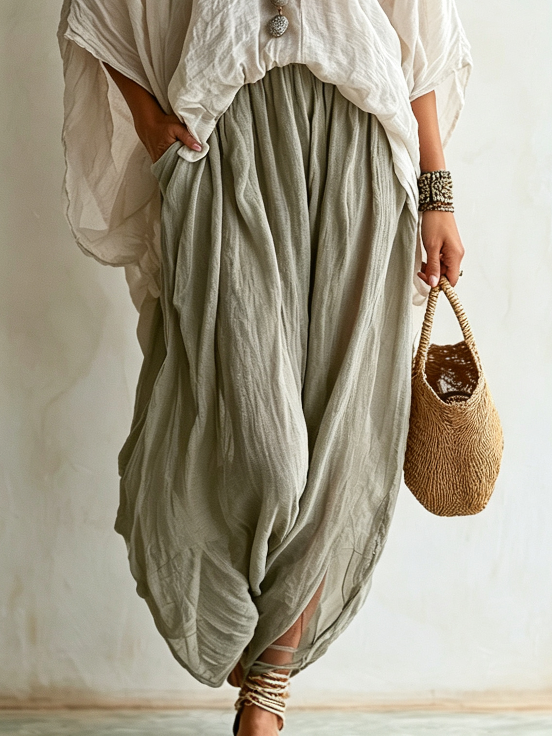 Emma - Conjunto de Dos Piezas Cómodo y Casual de Algodón y Lino Holgado