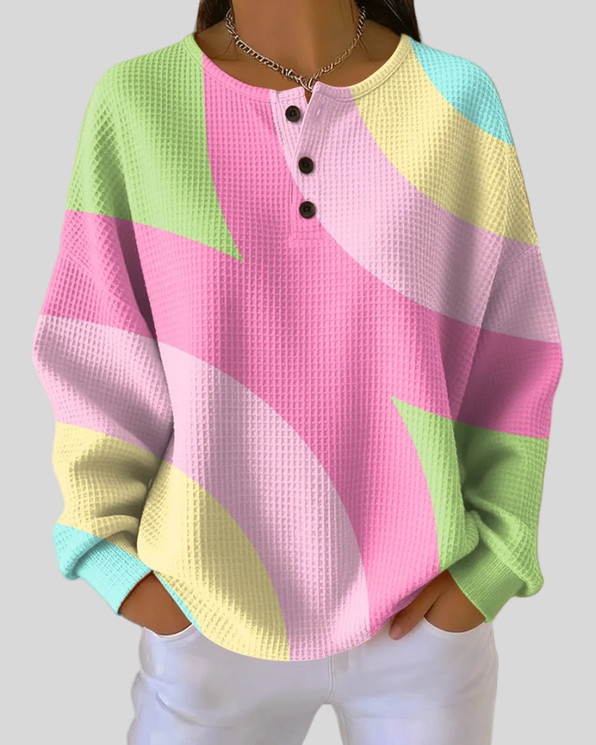 Sudadera Henley con Estampado Pastel