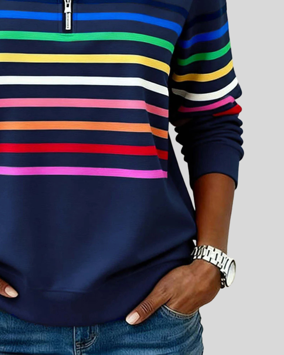 Sudadera de Rayas Multicolor con Media Cremallera