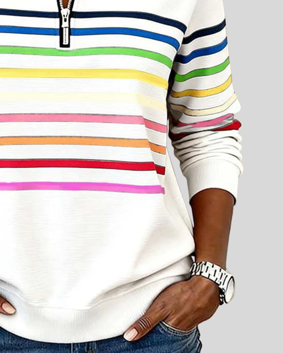 Sudadera de Rayas Multicolor con Media Cremallera