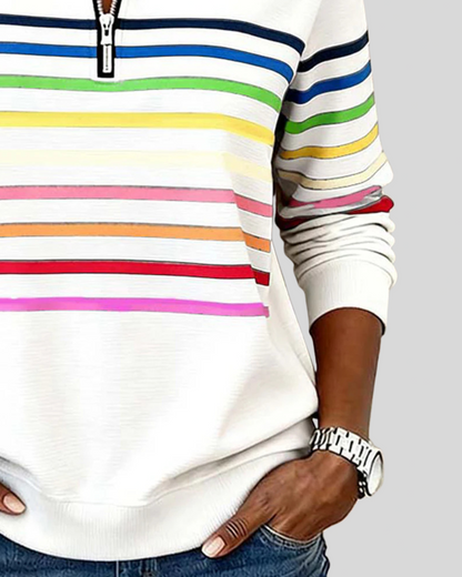 Sudadera de Rayas Multicolor con Media Cremallera