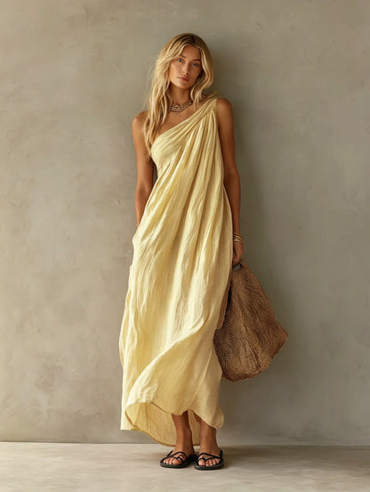 CASSIA | Vestido Maxi Elegante Sin Mangas con Diseño de Un Solo Hombro