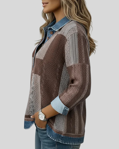 Sudadera Colorblock con Cuello de Denim