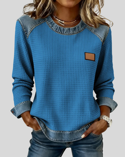 Sudadera de Punto Panal con Ribetes de Denim